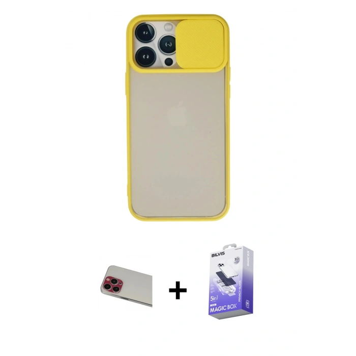 MARSİLYAN™- iPhone 13 Pro Max Kılıf Vadi Çizgi - Siyah Bilvis 5in1 5D Magic Hayalet Cam Ekran Koruyucu + Rainbow Kamera Lens Koruma Cam - KI