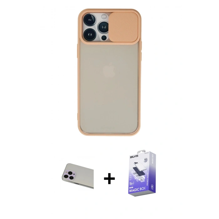 MARSİLYAN™- iPhone 13 Pro Max Kılıf Vadi Çizgi - Siyah Bilvis 5in1 5D Magic Hayalet Cam Ekran Koruyucu + Rainbow Kamera Lens Koruma Cam - MR