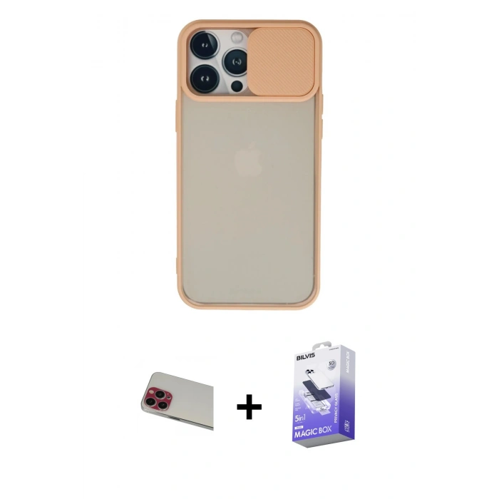 MARSİLYAN™- iPhone 13 Pro Max Kılıf Vadi Çizgi - Siyah Bilvis 5in1 5D Magic Hayalet Cam Ekran Koruyucu + Rainbow Kamera Lens Koruma Cam - KI