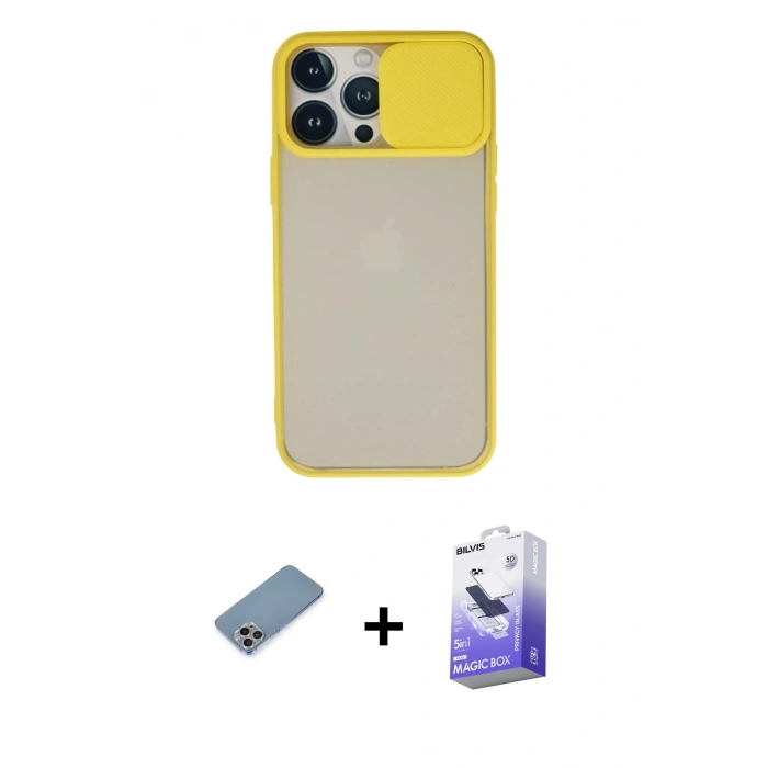 MARSİLYAN™- iPhone 13 Pro Max Kılıf Vadi Çizgi - Siyah Bilvis 5in1 5D Magic Hayalet Cam Ekran Koruyucu + Shine Kamera Lens Koruma Cam - GI