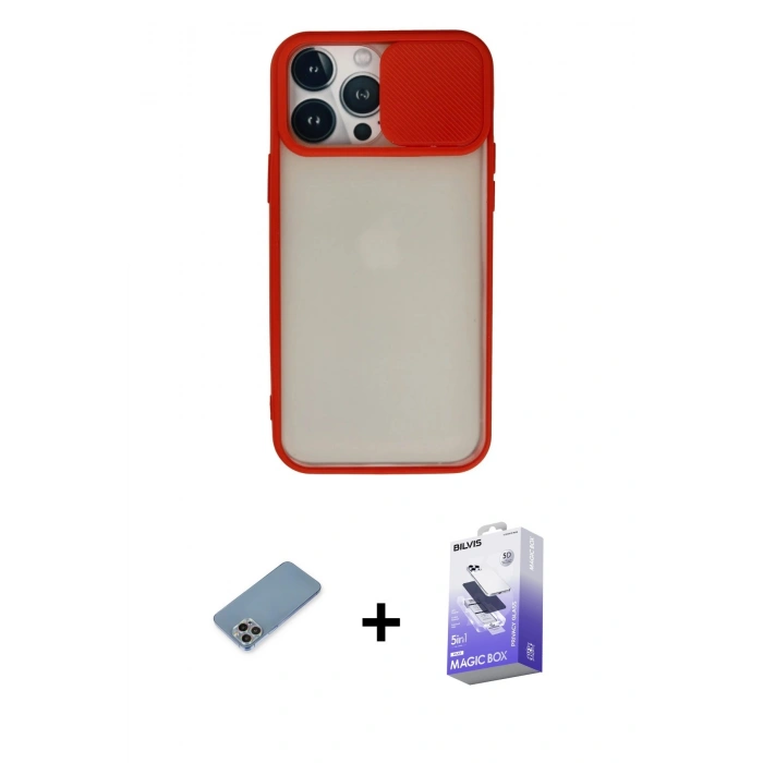 MARSİLYAN™- iPhone 13 Pro Max Kılıf Vadi Çizgi - Siyah Bilvis 5in1 5D Magic Hayalet Cam Ekran Koruyucu + Shine Kamera Lens Koruma Cam - GI
