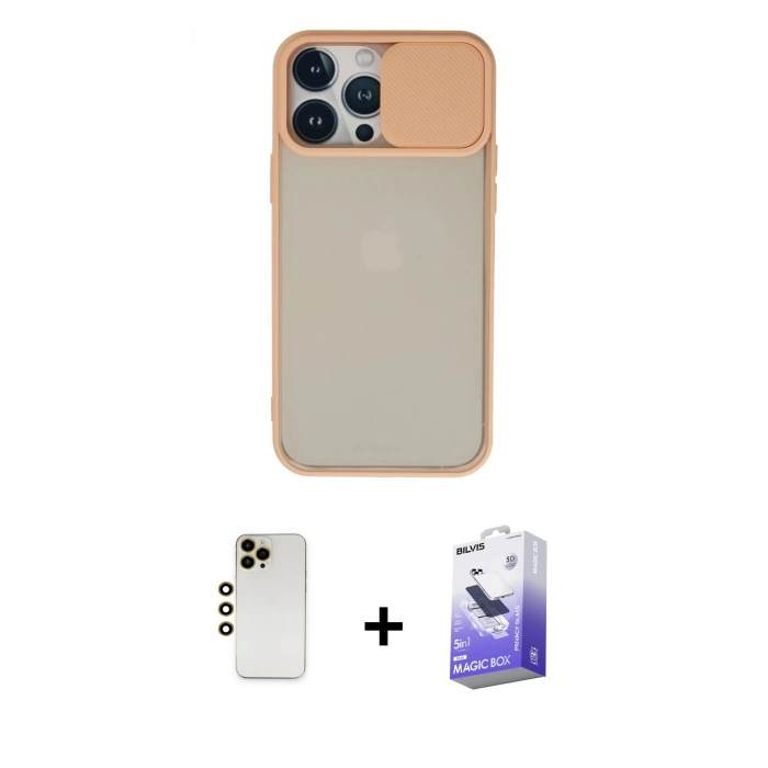 MARSİLYAN™- iPhone 13 Pro Max Kılıf Vadi Çizgi - Siyah Bilvis 5in1 5D Magic Hayalet Cam Ekran Koruyucu + Shine Kamera Lens - GD