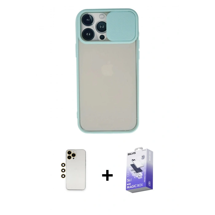 MARSİLYAN™- iPhone 13 Pro Max Kılıf Vadi Çizgi - Siyah Bilvis 5in1 5D Magic Hayalet Cam Ekran Koruyucu + Shine Kamera Lens - GD
