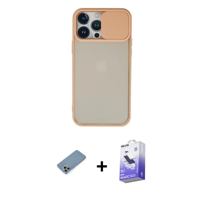 MARSİLYAN™- iPhone 13 Pro Max Kılıf Vadi Çizgi - Siyah Bilvis 5in1 5D Magic Hayalet Cam Ekran Koruyucu + Shine Kamera Lens Koruma Cam - GI