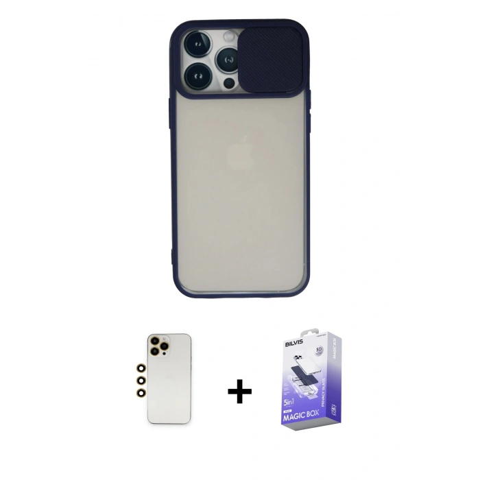 MARSİLYAN™- iPhone 13 Pro Max Kılıf Vadi Çizgi - Siyah Bilvis 5in1 5D Magic Hayalet Cam Ekran Koruyucu + Shine Kamera Lens - GD