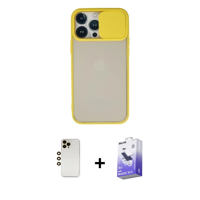 MARSİLYAN™- iPhone 13 Pro Max Kılıf Vadi Çizgi - Siyah Bilvis 5in1 5D Magic Hayalet Cam Ekran Koruyucu + Shine Kamera Lens - GD