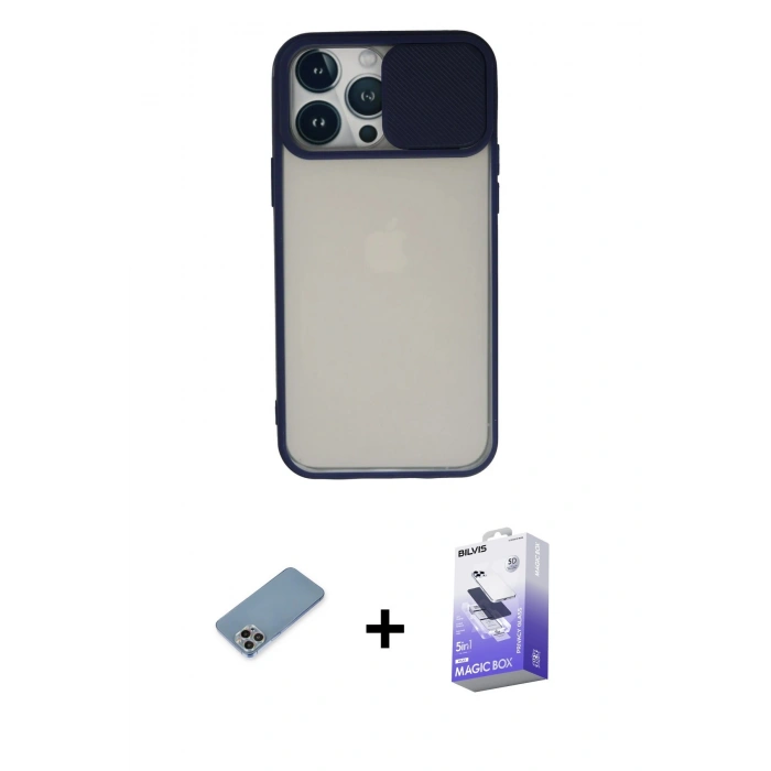 MARSİLYAN™- iPhone 13 Pro Max Kılıf Vadi Çizgi - Siyah Bilvis 5in1 5D Magic Hayalet Cam Ekran Koruyucu + Shine Kamera Lens Koruma Cam - GI