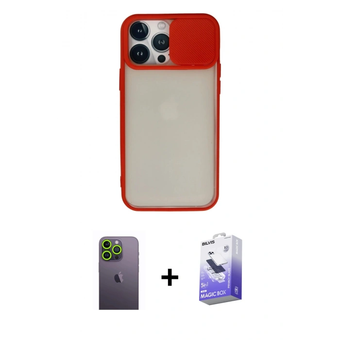 MARSİLYAN™- iPhone 13 Pro Max Kılıf Vadi Çizgi - Siyah Bilvis 5in1 5D Magic Hayalet Cam Ekran Koruyucu + Yeşil Neon Fosforlu Kamera Lens