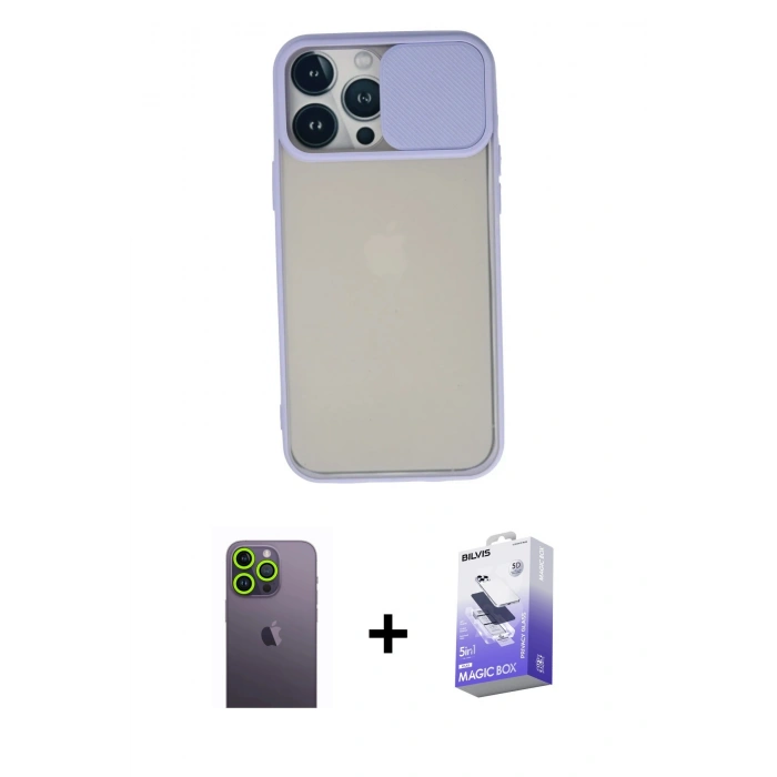 MARSİLYAN™- iPhone 13 Pro Max Kılıf Vadi Çizgi - Siyah Bilvis 5in1 5D Magic Hayalet Cam Ekran Koruyucu + Yeşil Neon Fosforlu Kamera Lens