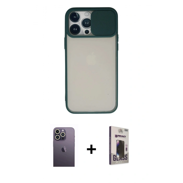 MARSİLYAN™- iPhone 13 Pro Max Kılıf Vadi Çizgi - Siyah Bilvis Hayalet Cam Ekran Koruyucu + Neon Fosforlu Kamera Lens - BZ