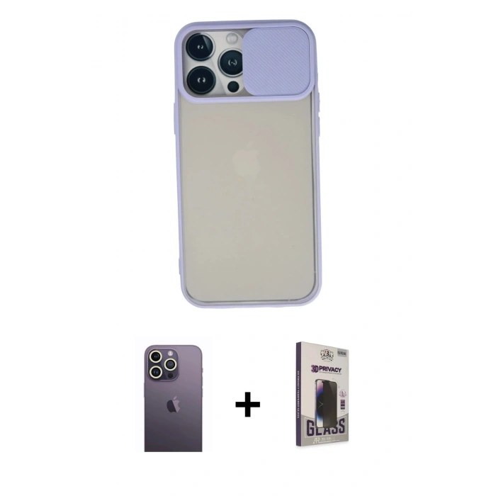 MARSİLYAN™- iPhone 13 Pro Max Kılıf Vadi Çizgi - Siyah Bilvis Hayalet Cam Ekran Koruyucu + Neon Fosforlu Kamera Lens - BZ