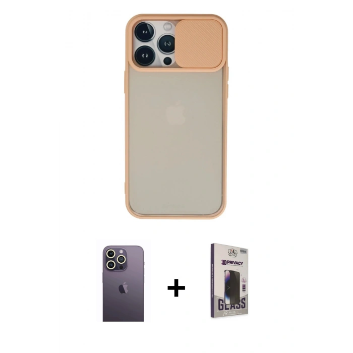 MARSİLYAN™- iPhone 13 Pro Max Kılıf Vadi Çizgi - Siyah Bilvis Hayalet Cam Ekran Koruyucu + Neon Fosforlu Kamera Lens - BZ