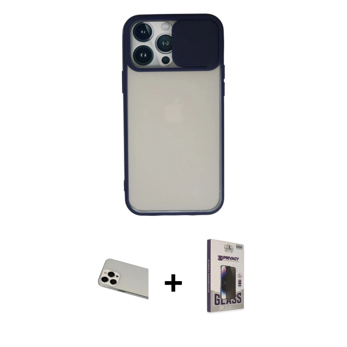 MARSİLYAN™- iPhone 13 Pro Max Kılıf Vadi Çizgi - Siyah Bilvis Hayalet Cam Ekran Koruyucu + Beyaz Rainbow Kamera Lens Koruma Cam