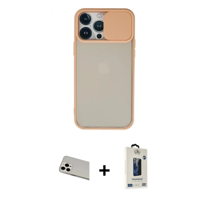 MARSİLYAN™- iPhone 13 Pro Max Kılıf Vadi Çizgi - Siyah Bilvis Hayalet Cam Ekran Koruyucu + Rainbow Kamera Lens Koruma Cam - BZ