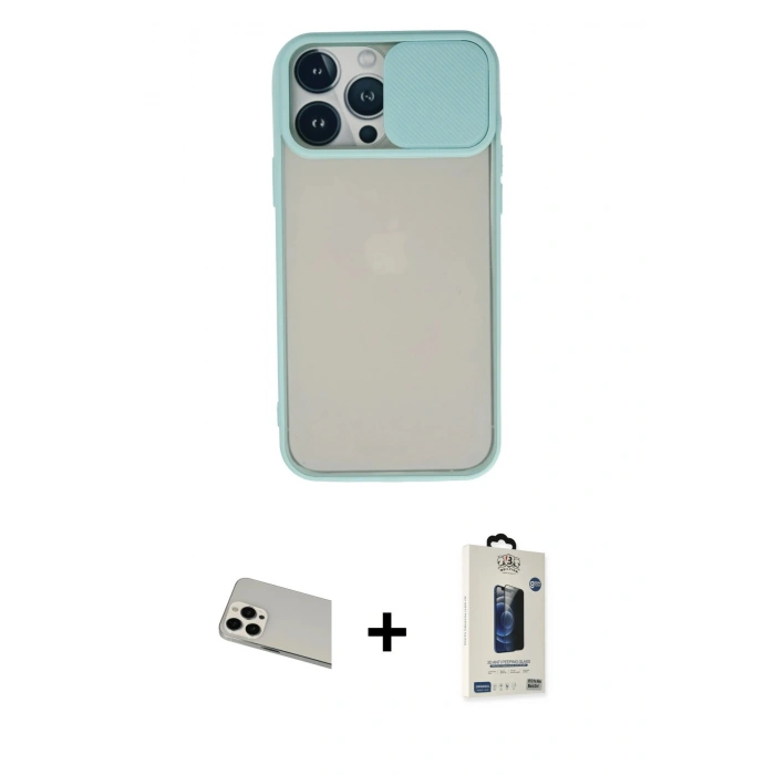 MARSİLYAN™- iPhone 13 Pro Max Kılıf Vadi Çizgi - Siyah Bilvis Hayalet Cam Ekran Koruyucu + Rainbow Kamera Lens Koruma Cam - BZ
