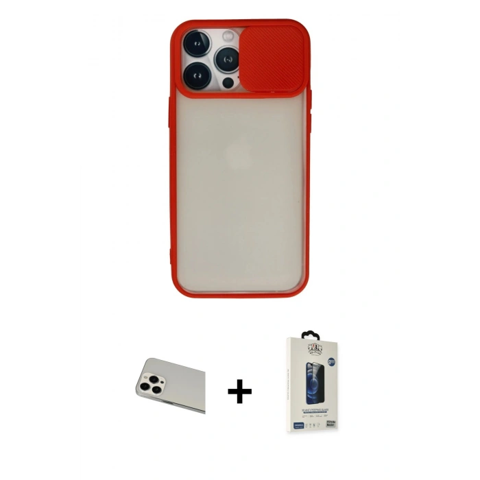 MARSİLYAN™- iPhone 13 Pro Max Kılıf Vadi Çizgi - Siyah Bilvis Hayalet Cam Ekran Koruyucu + Rainbow Kamera Lens Koruma Cam - BZ