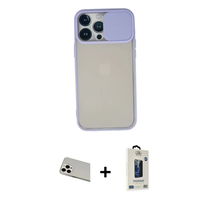 MARSİLYAN™- iPhone 13 Pro Max Kılıf Vadi Çizgi - Siyah Bilvis Hayalet Cam Ekran Koruyucu + Rainbow Kamera Lens Koruma Cam - BZ