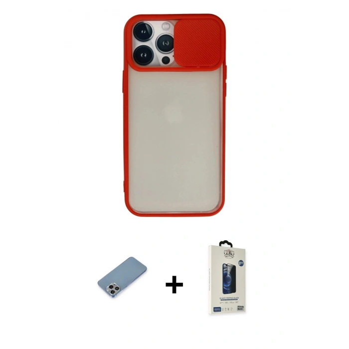 MARSİLYAN™- iPhone 13 Pro Max Kılıf Vadi Çizgi - Siyah Bilvis Hayalet Cam Ekran Koruyucu + Shine Kamera Lens Koruma Cam - GI