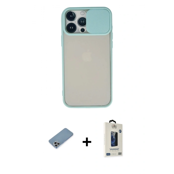 MARSİLYAN™- iPhone 13 Pro Max Kılıf Vadi Çizgi - Siyah Bilvis Hayalet Cam Ekran Koruyucu + Shine Kamera Lens Koruma Cam - GI