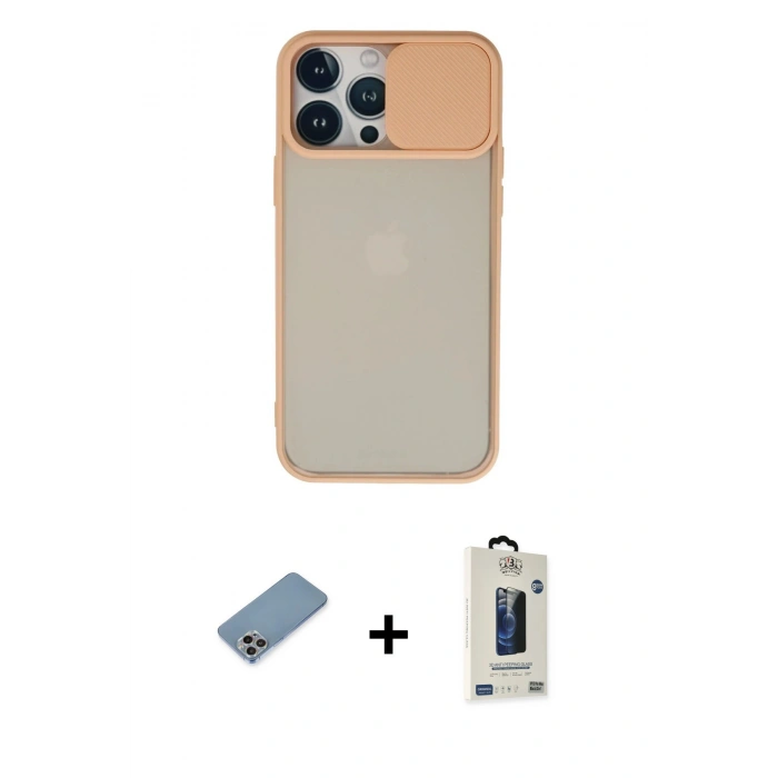 MARSİLYAN™- iPhone 13 Pro Max Kılıf Vadi Çizgi - Siyah Bilvis Hayalet Cam Ekran Koruyucu + Shine Kamera Lens Koruma Cam - GI