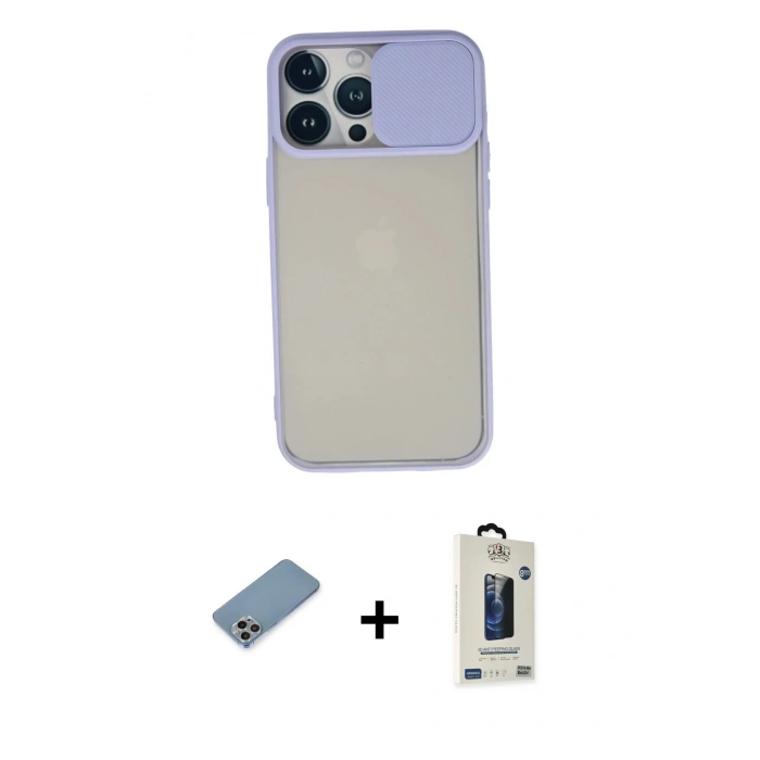 MARSİLYAN™- iPhone 13 Pro Max Kılıf Vadi Çizgi - Siyah Bilvis Hayalet Cam Ekran Koruyucu + Shine Kamera Lens Koruma Cam - GI