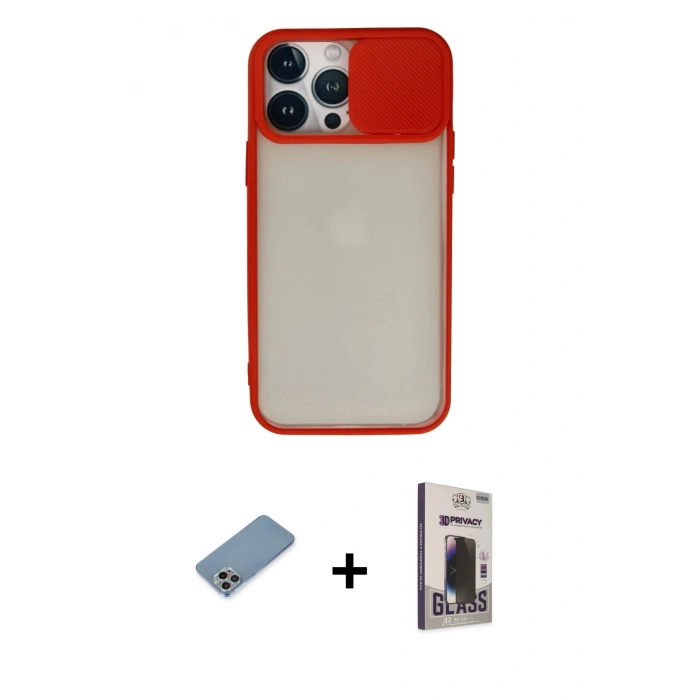 MARSİLYAN™- iPhone 13 Pro Max Kılıf Vadi Çizgi - Siyah Bilvis Hayalet Cam Ekran Koruyucu + Shine Kamera Lens Koruma Cam - GI