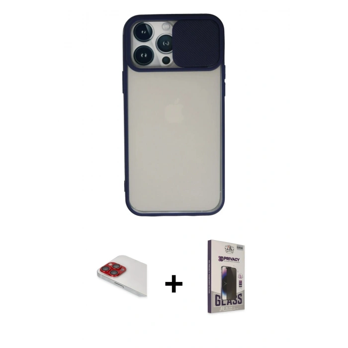MARSİLYAN™- iPhone 13 Pro Max Kılıf Vadi Çizgi - Siyah Bilvis Hayalet Cam Ekran Koruyucu + Pers Alüminyum Kamera Lens - KI