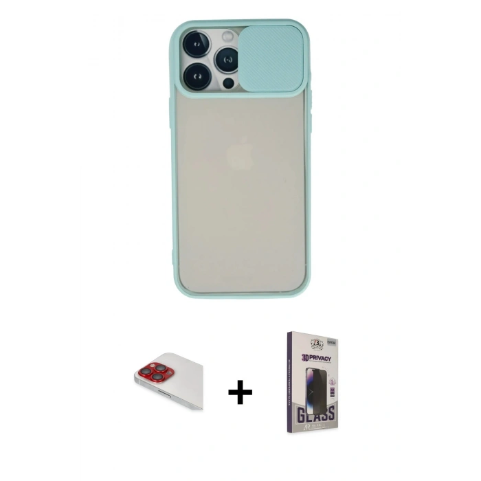 MARSİLYAN™- iPhone 13 Pro Max Kılıf Vadi Çizgi - Siyah Bilvis Hayalet Cam Ekran Koruyucu + Pers Alüminyum Kamera Lens - KI