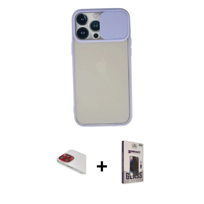 MARSİLYAN™- iPhone 13 Pro Max Kılıf Vadi Çizgi - Siyah Bilvis Hayalet Cam Ekran Koruyucu + Pers Alüminyum Kamera Lens - KI