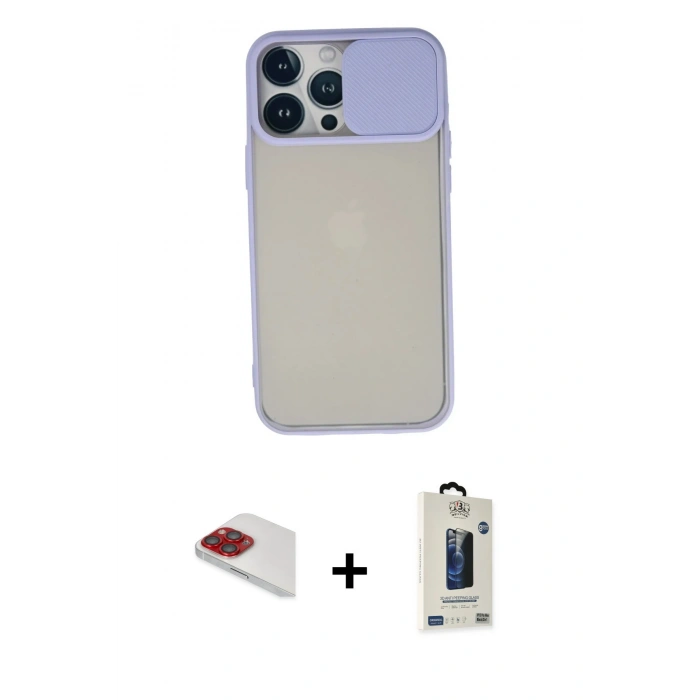 MARSİLYAN™- iPhone 13 Pro Max Kılıf Vadi Çizgi - Siyah Bilvis Hayalet Cam Ekran Koruyucu + Pers Alüminyum Kamera Lens - KI