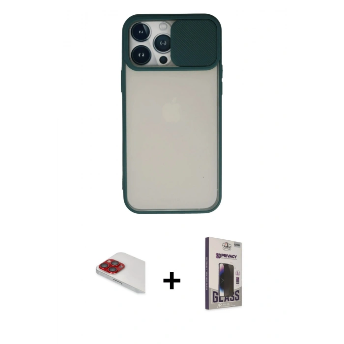 MARSİLYAN™- iPhone 13 Pro Max Kılıf Vadi Çizgi - Siyah Bilvis Hayalet Cam Ekran Koruyucu + Pers Alüminyum Kamera Lens - KI