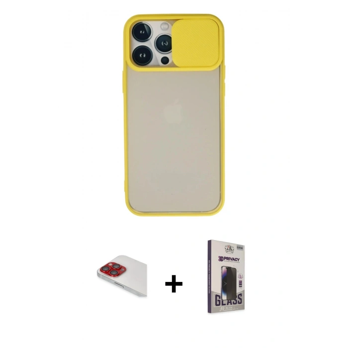 MARSİLYAN™- iPhone 13 Pro Max Kılıf Vadi Çizgi - Siyah Bilvis Hayalet Cam Ekran Koruyucu + Pers Alüminyum Kamera Lens - KI