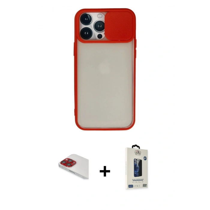 MARSİLYAN™- iPhone 13 Pro Max Kılıf Vadi Çizgi - Siyah Bilvis Hayalet Cam Ekran Koruyucu + Pers Alüminyum Kamera Lens - KI