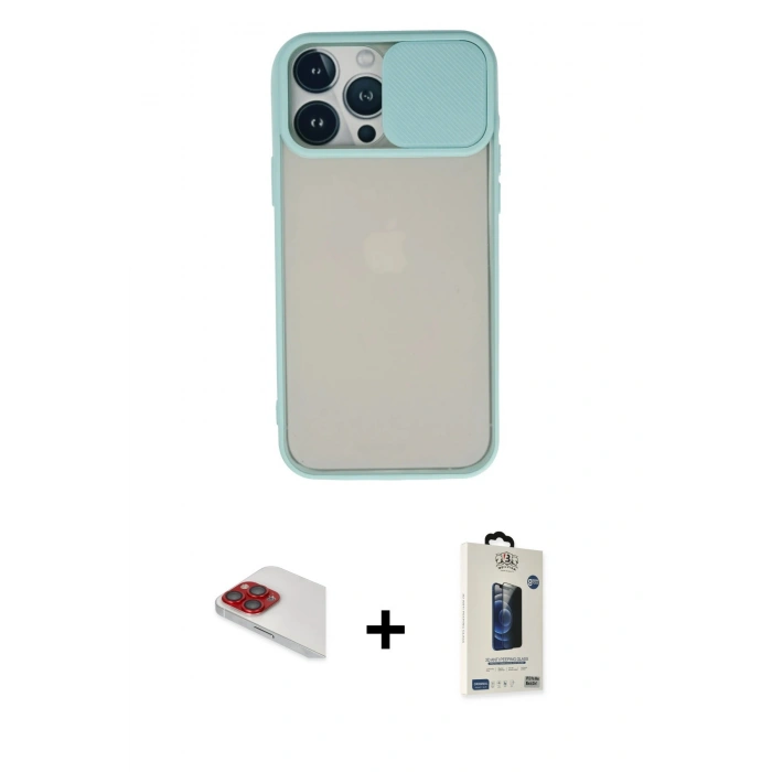 MARSİLYAN™- iPhone 13 Pro Max Kılıf Vadi Çizgi - Siyah Bilvis Hayalet Cam Ekran Koruyucu + Pers Alüminyum Kamera Lens - KI