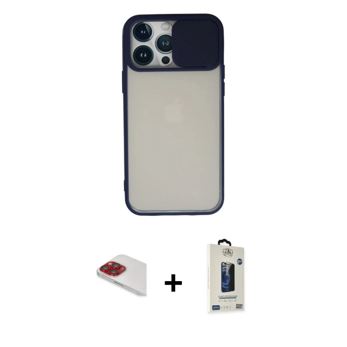 MARSİLYAN™- iPhone 13 Pro Max Kılıf Vadi Çizgi - Siyah Bilvis Hayalet Cam Ekran Koruyucu + Pers Alüminyum Kamera Lens - KI
