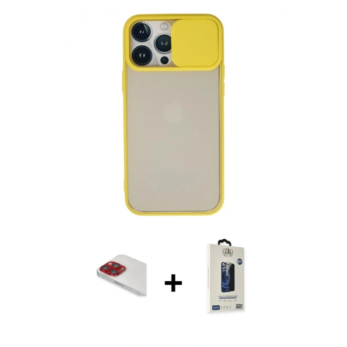 MARSİLYAN™- iPhone 13 Pro Max Kılıf Vadi Çizgi - Siyah Bilvis Hayalet Cam Ekran Koruyucu + Pers Alüminyum Kamera Lens - KI
