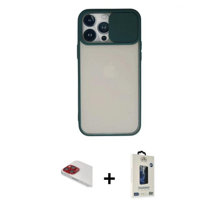 MARSİLYAN™- iPhone 13 Pro Max Kılıf Vadi Çizgi - Siyah Bilvis Hayalet Cam Ekran Koruyucu + Pers Alüminyum Kamera Lens - KI