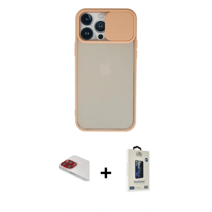 MARSİLYAN™- iPhone 13 Pro Max Kılıf Vadi Çizgi - Siyah Bilvis Hayalet Cam Ekran Koruyucu + Pers Alüminyum Kamera Lens - KI
