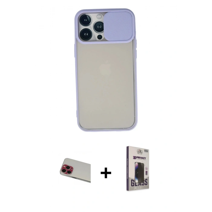 MARSİLYAN™- iPhone 13 Pro Max Kılıf Vadi Çizgi - Siyah Bilvis Hayalet Cam Ekran Koruyucu + Rainbow Kamera Lens Koruma Cam - KI