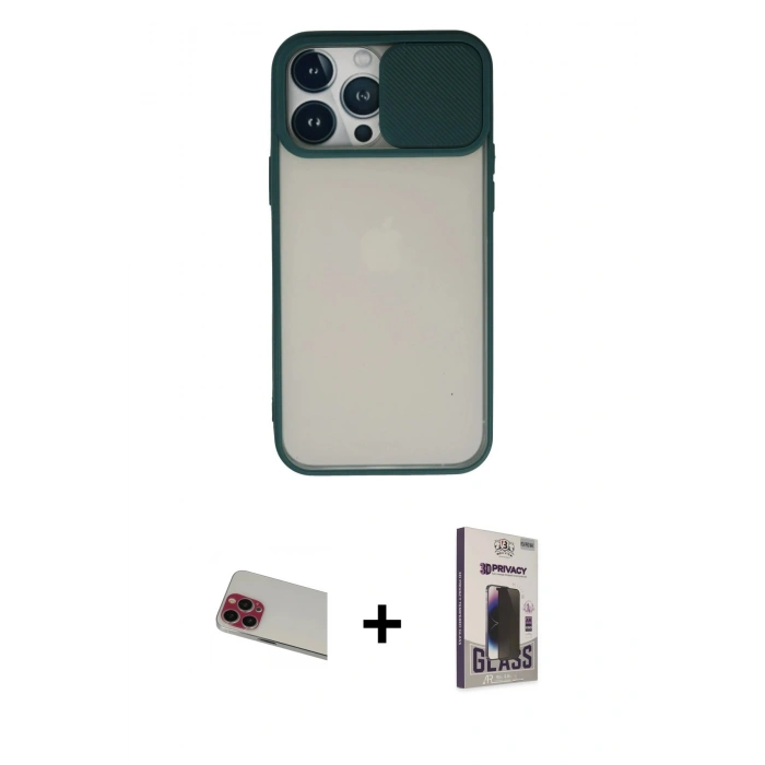 MARSİLYAN™- iPhone 13 Pro Max Kılıf Vadi Çizgi - Siyah Bilvis Hayalet Cam Ekran Koruyucu + Rainbow Kamera Lens Koruma Cam - KI
