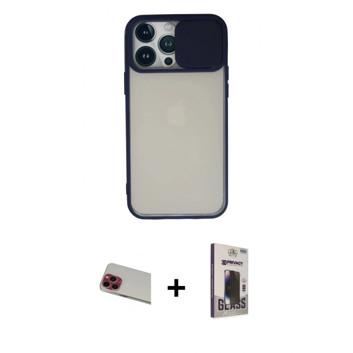 MARSİLYAN™- iPhone 13 Pro Max Kılıf Vadi Çizgi - Siyah Bilvis Hayalet Cam Ekran Koruyucu + Rainbow Kamera Lens Koruma Cam - KI