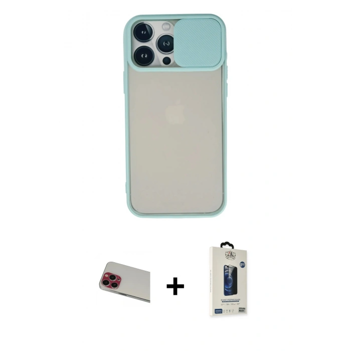 MARSİLYAN™- iPhone 13 Pro Max Kılıf Vadi Çizgi - Siyah Bilvis Hayalet Cam Ekran Koruyucu + Kırmızı Rainbow Kamera Lens Koruma Cam