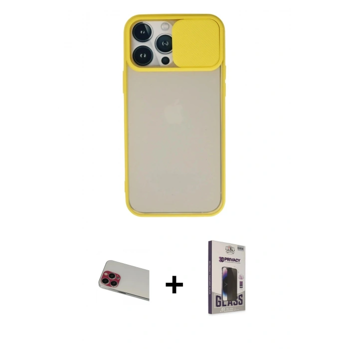 MARSİLYAN™- iPhone 13 Pro Max Kılıf Vadi Çizgi - Siyah Bilvis Hayalet Cam Ekran Koruyucu + Rainbow Kamera Lens Koruma Cam - KI