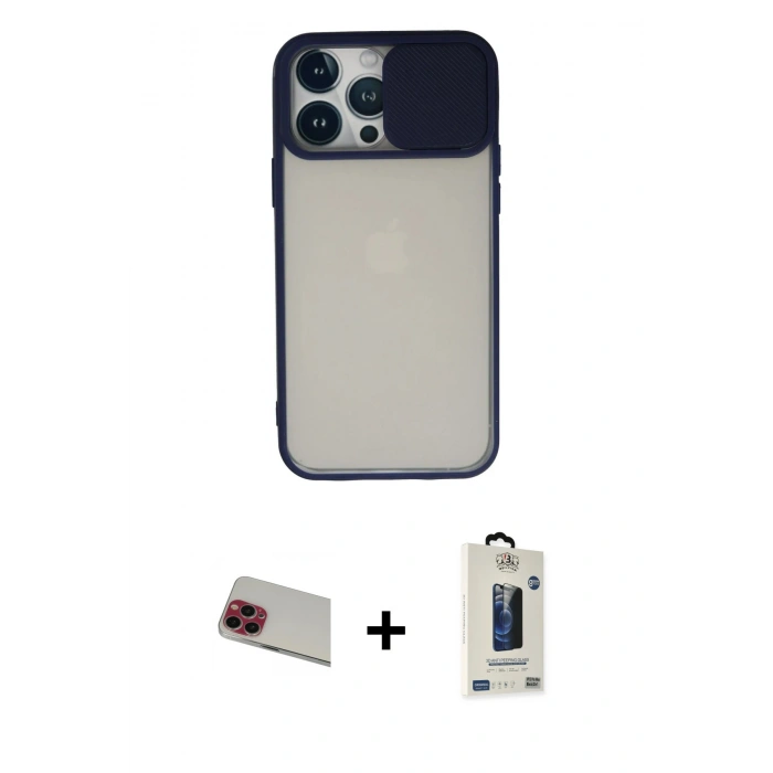 MARSİLYAN™- iPhone 13 Pro Max Kılıf Vadi Çizgi - Siyah Bilvis Hayalet Cam Ekran Koruyucu + Kırmızı Rainbow Kamera Lens Koruma Cam