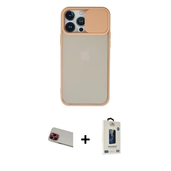 MARSİLYAN™- iPhone 13 Pro Max Kılıf Vadi Çizgi - Siyah Bilvis Hayalet Cam Ekran Koruyucu + Kırmızı Rainbow Kamera Lens Koruma Cam