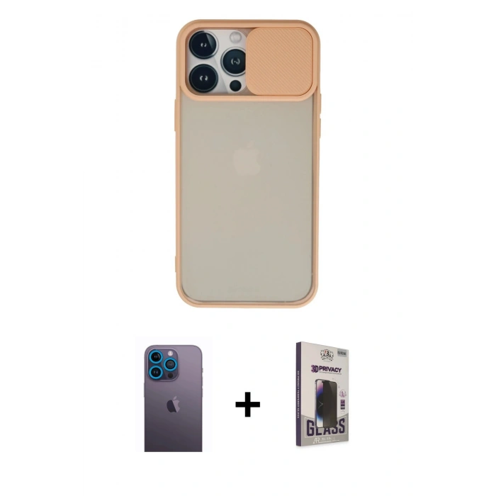 MARSİLYAN™- iPhone 13 Pro Max Kılıf Vadi Çizgi - Siyah Bilvis Hayalet Cam Ekran Koruyucu + Neon Fosforlu Kamera Lens - MI