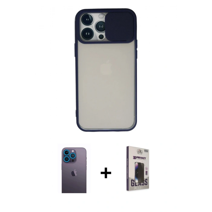 MARSİLYAN™- iPhone 13 Pro Max Kılıf Vadi Çizgi - Siyah Bilvis Hayalet Cam Ekran Koruyucu + Neon Fosforlu Kamera Lens - MI