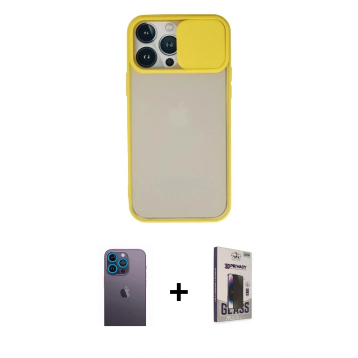 MARSİLYAN™- iPhone 13 Pro Max Kılıf Vadi Çizgi - Siyah Bilvis Hayalet Cam Ekran Koruyucu + Neon Fosforlu Kamera Lens - MI