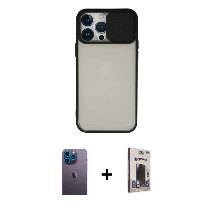 MARSİLYAN™- iPhone 13 Pro Max Kılıf Vadi Çizgi - Siyah Bilvis Hayalet Cam Ekran Koruyucu + Neon Fosforlu Kamera Lens - MI