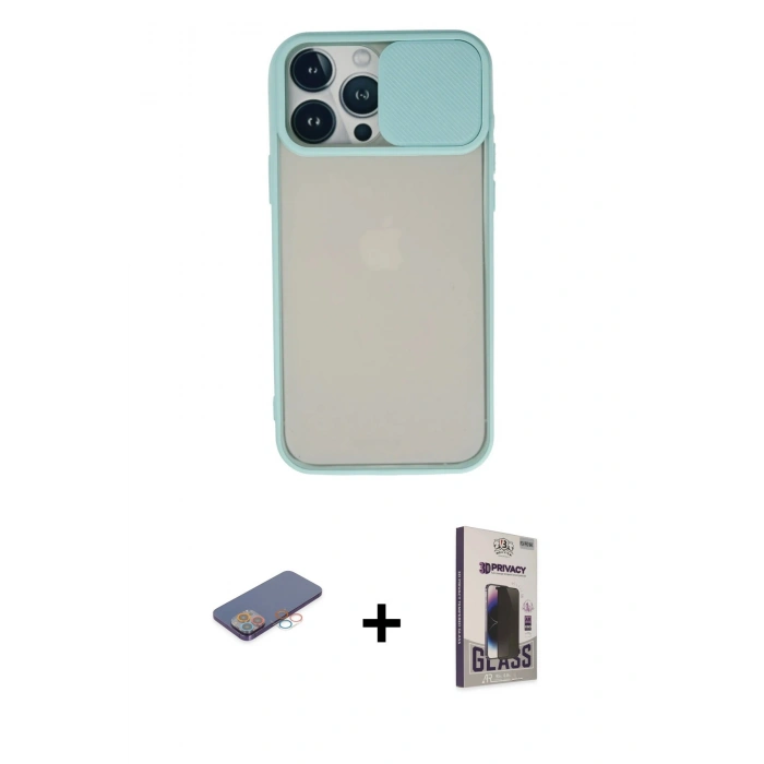 MARSİLYAN™- iPhone 13 Pro Max Kılıf Vadi Çizgi - Siyah Bilvis Hayalet Cam Ekran Koruyucu + Pembe Renkli Kamera Lens Koruma Cam